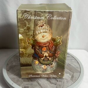 Christmas Collection Snowman Ceramic Votive Holder with Box, 8.5” Tall